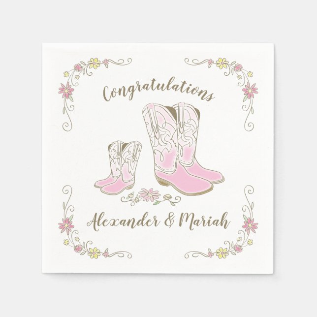 Cowgirl Baby Shower Country Western Pink Girl Napkin (Front)