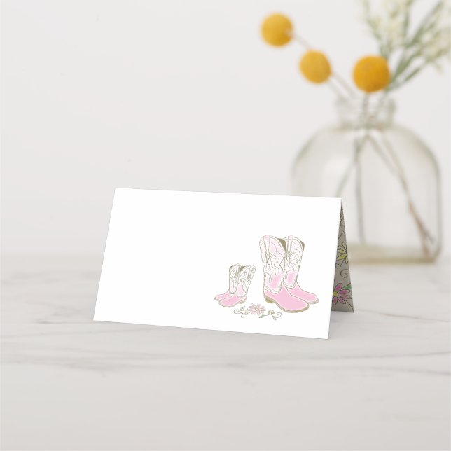 Cowgirl Baby Shower Country Western Pink Girl Place Card (Front)