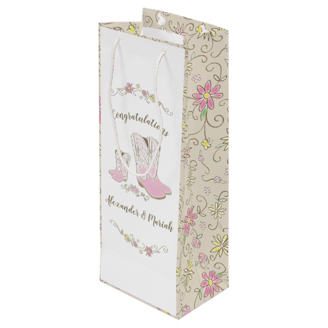 Cowgirl Baby Shower Country Western Pink Girl Wine Gift Bag (Back Angled)