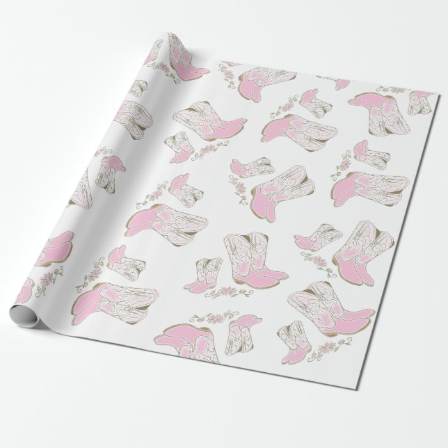 Cowgirl Baby Shower Country Western Pink Girl Wrapping Paper (Unrolled)