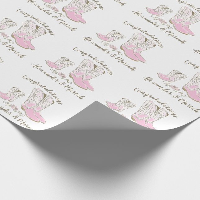 Cowgirl Baby Shower Country Western Pink Girl Wrapping Paper (Corner)