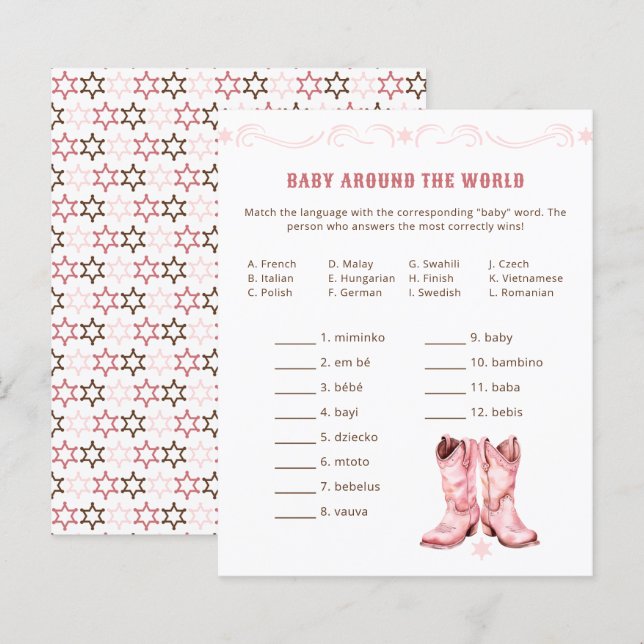 Cowgirl Baby Shower Game – Baby Around World (Front/Back)