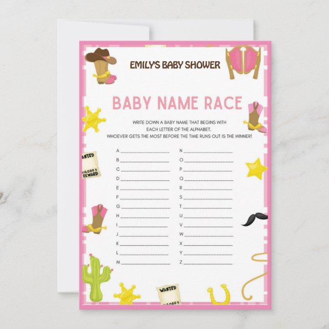 Cowgirl Baby Shower Game - Editable Name, 5x7 size Invitation (Front)