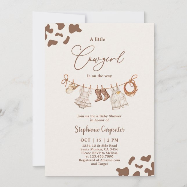 Cowgirl Baby Shower Girl Invitation (Front)
