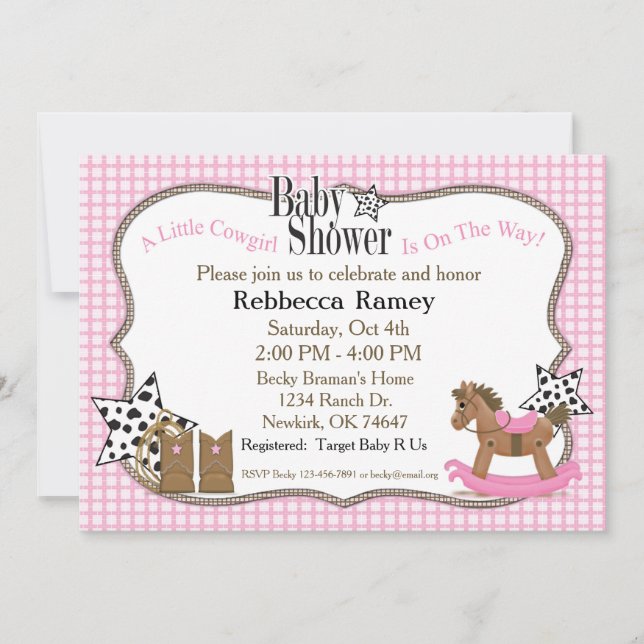 Cowgirl Baby Shower in Pink Plaids Invitation (Front)