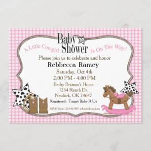 Cowgirl Baby Shower in Pink Plaids Invitation