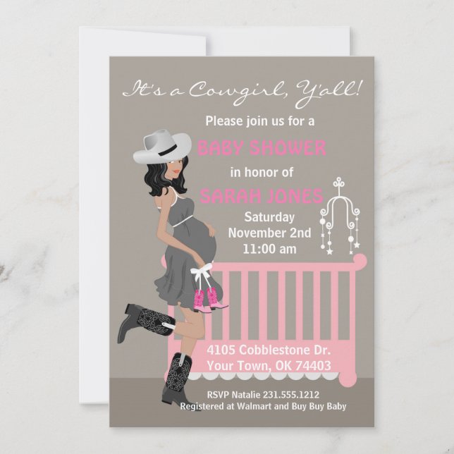 Cowgirl Baby Shower Invitation - African American (Front)