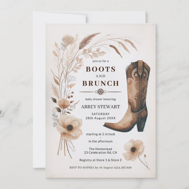 Cowgirl Baby Shower Invitation Boots & Brunch (Front)