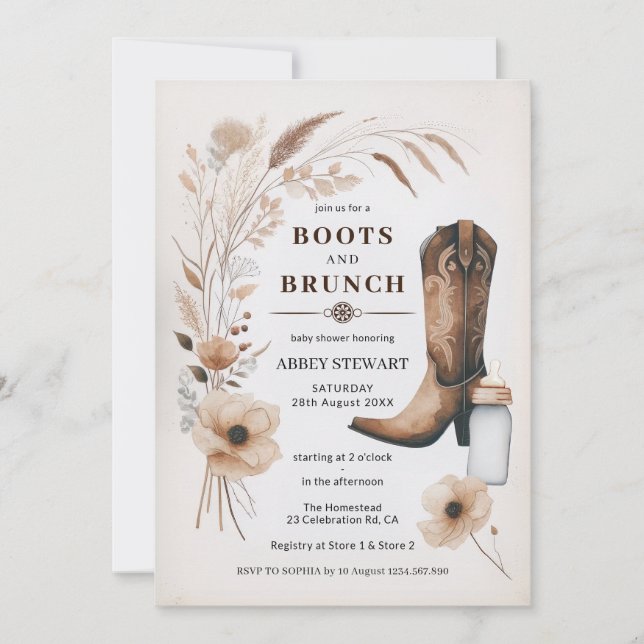 Cowgirl Baby Shower Invitation Boots & Brunch (Front)