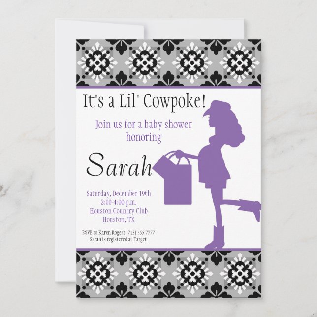 Cowgirl Baby Shower Invitation (Purple) (Front)