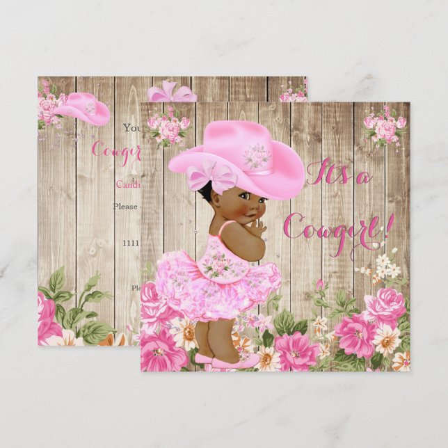 Cowgirl Baby Shower Pink Rustic Wood Girl Ethnic Invitation (Front/Back)