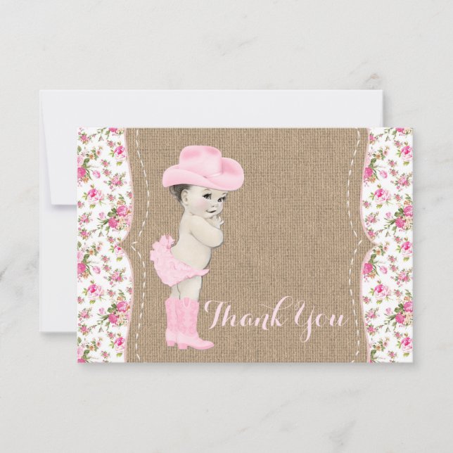 Cowgirl Baby Shower Thank You Card (Front)