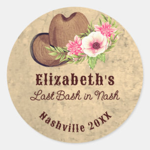 Cowgirl Bachelorette Last Bash Rustic Pink Floral  Classic Round Sticker