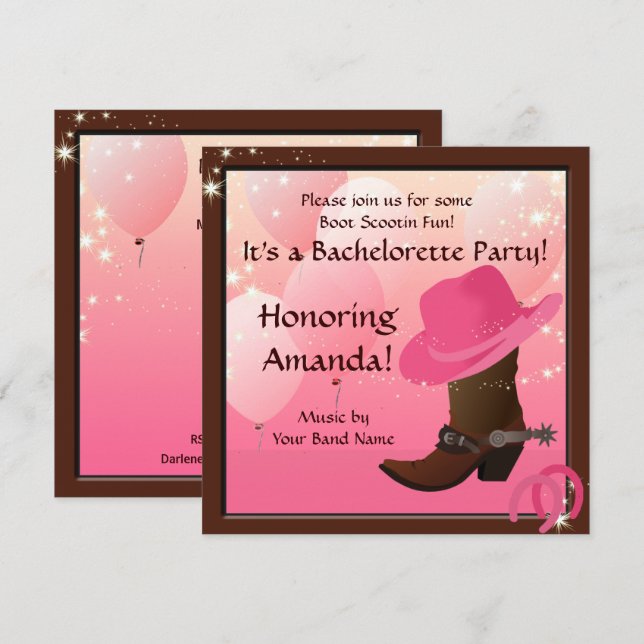 Cowgirl Bachelorette Party Custom Invitation (Front/Back)