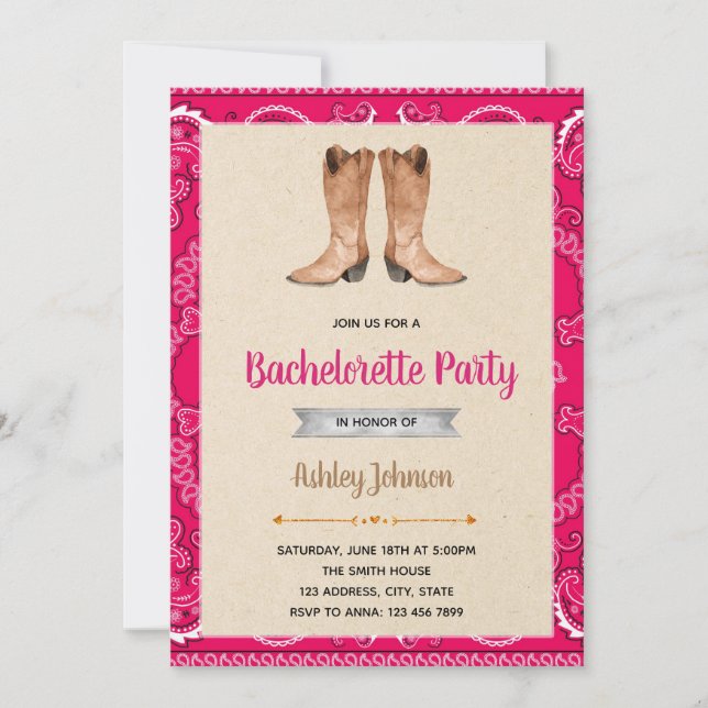 Cowgirl bachelorette party invitation (Front)