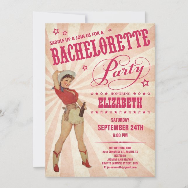 Cowgirl Bachelorette Party Invitations (Front)