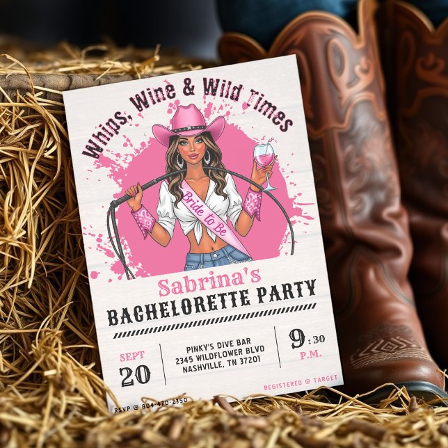 Cowgirl Bachelorette Party Whips Wine & Wild Times Invitation (Cowgirl Bachelorette Party Whips Wine & Wild Times Invitation
)