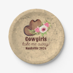 Cowgirl Bachelorette Rustic Pink Floral  Paper Plate