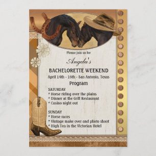 Cowgirl Bachelorette Weekend Program Invitation