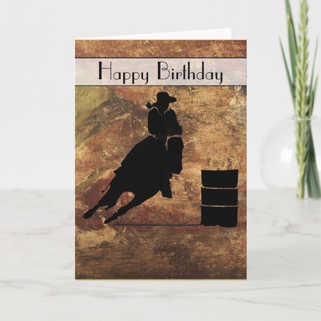 Cowgirl Barrel Racer Happy Birthday Card (Front)