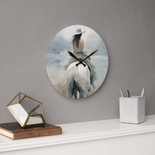 Cowgirl Beach Ride Western & Coastal Elegance Large Clock