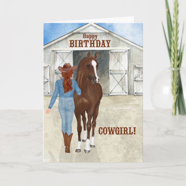 Cowgirl Birthday Country Western Theme Card (Front)