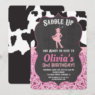 Cowgirl birthday invitation bandanna cow print
