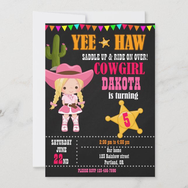 Cowgirl birthday invitation Country Western Ranch (Front)