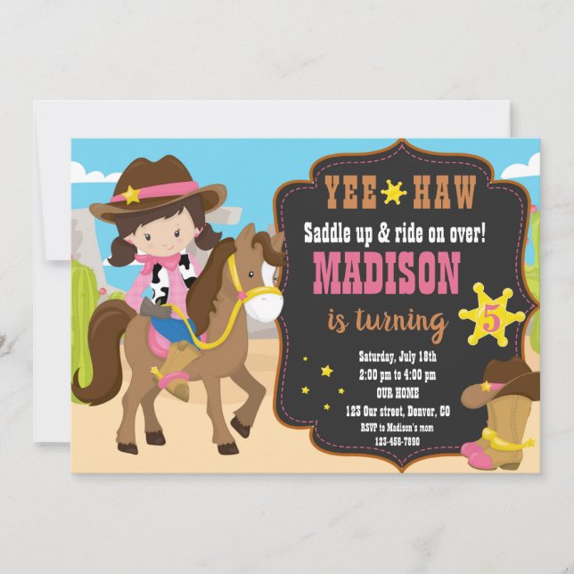 Cowgirl birthday invitation Western invitation (Front)
