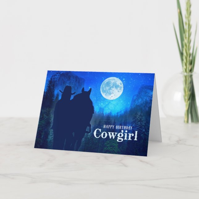 Cowgirl Birthday Moonlit Mountains Twilight Ride Card (Front)