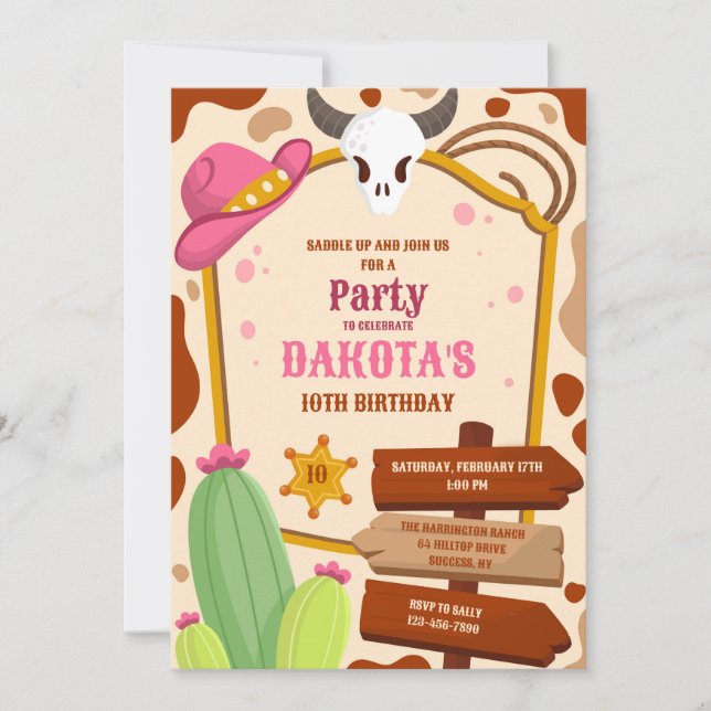 Cowgirl Birthday Party Invitation (Front)