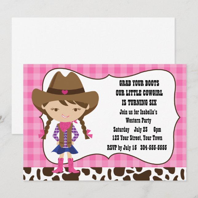 Cowgirl Birthday Party Invitation (Front/Back)