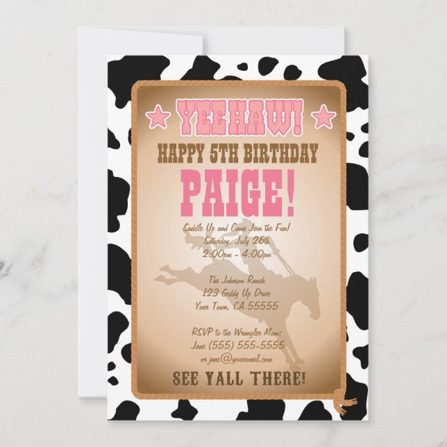 Cowgirl Birthday Party Invitation (Front)