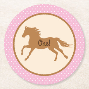 Cowgirl Birthday Party Kids Pink Horse Round Paper Coaster
