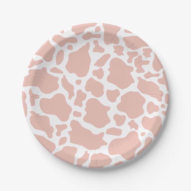 Cowgirl Birthday Party Pink Cow Print Paper Plate (Front)