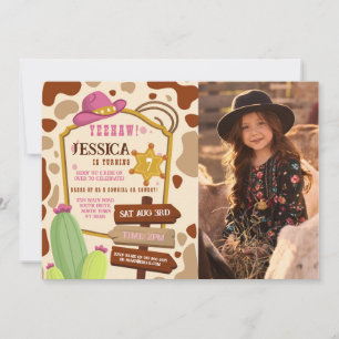 Cowgirl Birthday Party Western Girls Pink Photo Invitation