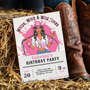 Cowgirl Birthday Party Whips Wine & Wild Times Invitation