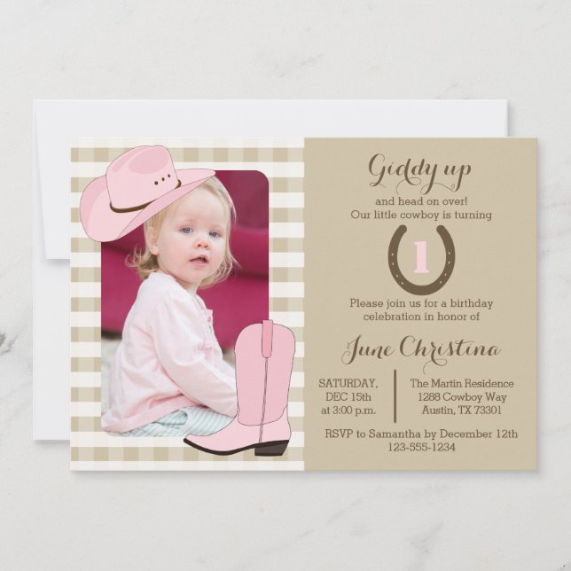 Cowgirl Birthday Photo Invitation (Front)