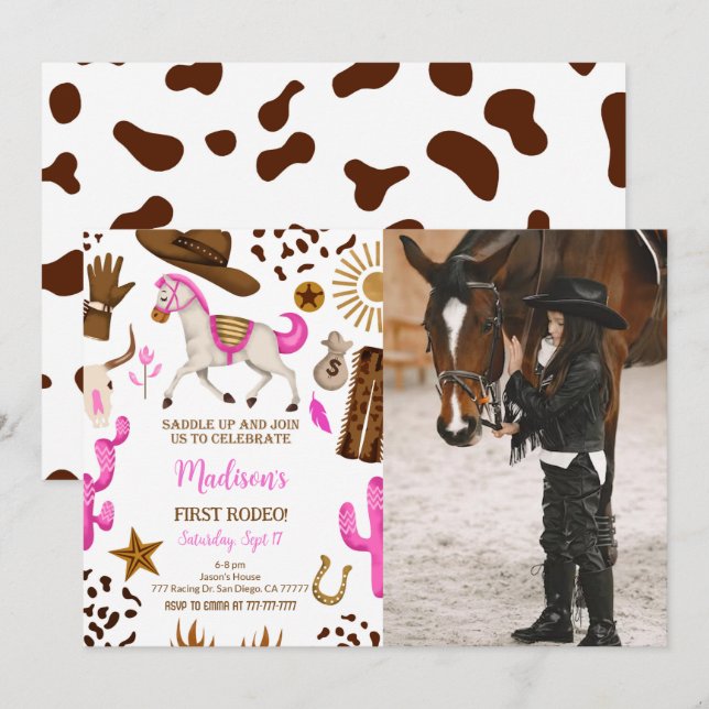 Cowgirl Birthday Photo Invitation (Front/Back)