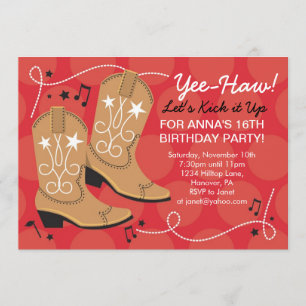 Cowgirl birthday theme party invitations