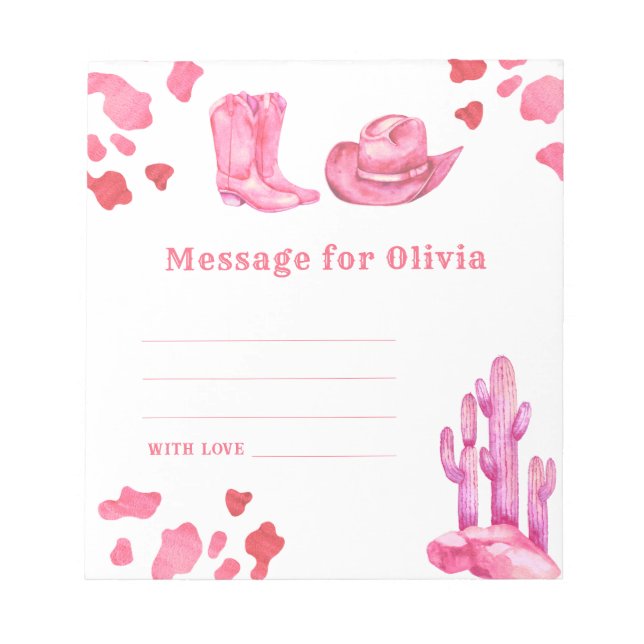 Cowgirl birthday time capsule message notepad (Front)