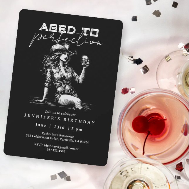 Cowgirl Black Aged to Perfection Birthday Party Invitation (Creator Uploaded)