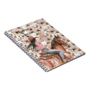 Cowgirl Black Hair Horse Southwestern Floral Notebook