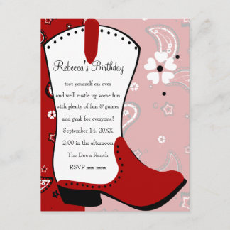 Cowgirl Boot Birthday Invitation