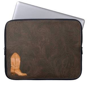 Cowgirl Boot on Western-style Faux Tooled Leather2 Laptop Sleeve