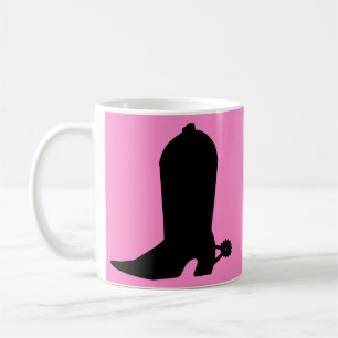 Cowgirl Boot Silhouette on Pink Coffee Mug