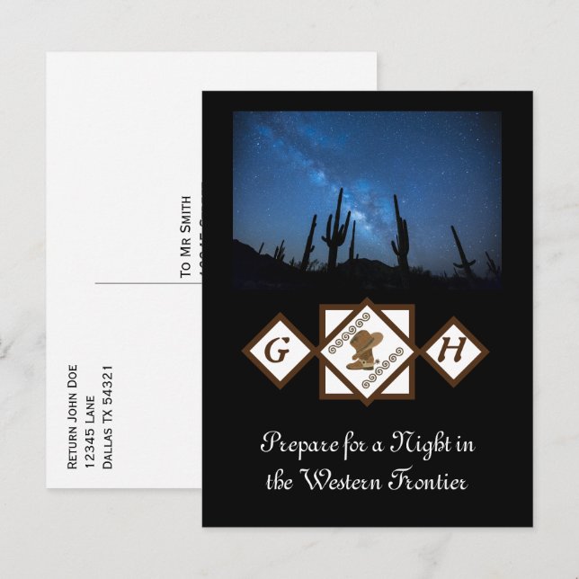 Cowgirl Boots and Cowboy Hat Monogram Photo Invitation Postcard (Front/Back)