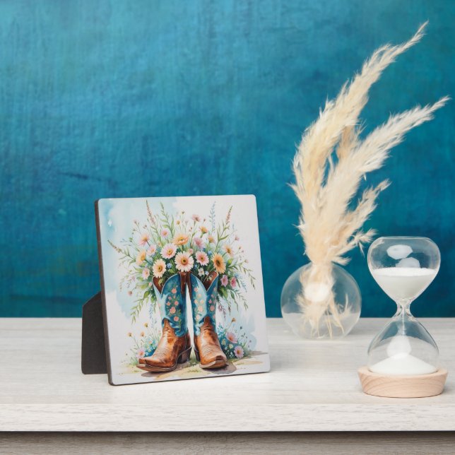 Cowgirl Boots and Flowers Table Art with Easel /  Plaque (Insitu)