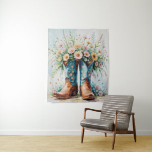 Cowgirl Boots and Flowers Tapestry   Wall Art