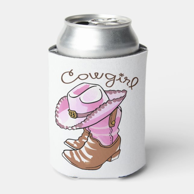 COWGIRL BOOTS AND HAT CAN COOLER (Can Front)